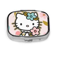 Square Pill Box- Portable Hello Kitty with Flower Medicine Organizer Holder Two Compartment Pill Case
