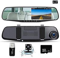 Mirror Dash Cam  4.3"LCD Screen FHD 1080P 140° Wide Angle Dual Lens Car Camera Front And Rear Dashboard Camera DVR With 8GB SD Card 