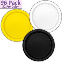 96 Paper Dinner Plates (9") - White, Neon Yellow, Black - 32 Per Color, 3 Colors - Great Assortment for Birthday Parties, Weddings, Holidays, Baby Shower, Celebrations, and more
