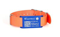 Dynotag® Web Enabled Smart Military Style Anodized Aluminum Medical ID and Emergency Contact Information with DynoIQ™ Includes Adjustable Wristband (6.1"-8.66" Dia.) (Blue on Orange)