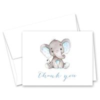 Blue Watercolor Elephant Thank You Cards and Envelopes - 50 cnt
