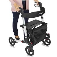 Vive Rollator Walker - Folding 4 Wheel Medical Rolling Walker with Seat & Bag - Mobility Aid for Adult, Senior, Elderly & Handicap - Aluminum Transport Chair (White)