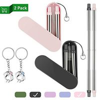 2 Pack Reusable Drinking Telescopic Straws Travel Straw, Food-grade Stainless Steel Includes Cleaning Brushes & Sturdy Carrying Case, Dishwasher Safe Long Straws for 30oz 22oz Tumbler Cups