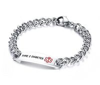 VNOX Type 2 Diabetes Bracelet Stainless Steel Medical Alert ID Bracelet for Unisex 8.5"