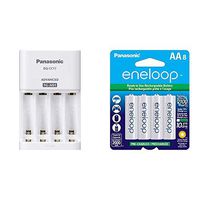 Panasonic BQ-CC17SBA eneloop Advanced Individual Battery Charger with 4 LED Charge Indicator Lights, White & BK-3MCCA8BA eneloop AA 2100 Cycle Ni-MH Pre-Charged Rechargeable Batteries, 8 Pack