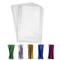 200 PCS Cellophane Gift Bags，Candy Bags with 200 Twist Ties 5 Mix Colors Good for Bakery, Cookies, Candies,Dessert，Popcorn (6'' x 8'')