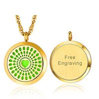 Supcare Personalized Round Locket Necklace Pendant Stainless Steel 18K Gold Plated for Aromatherapy Essential Oil Diffuser, Custom Engraved Aroma Name Necklace Gold, Unqiue Birthday Gift for Her/Him