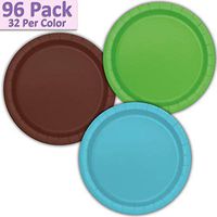 96 Paper Dinner Plates (9") - Lime Green, Brown, Aqua - 32 Per Color, 3 Colors - Great Assortment for Birthday Parties, Weddings, Holidays, Baby Shower, Celebrations, and more