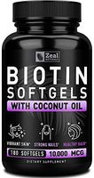 Pure Biotin 10000mcg + Organic Coconut Oil (180 Softgels | 10,000mcg) 6 Month Supply Biotin Supplement for Hair Growth + Skin and Nail Growth - Biotin Pills Hair Nails and Skin Vitamins for Women &Men