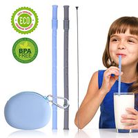 GEMITTO Reusable Silicone Drinking Straws, Food Grade Safe, BPA-Free, for Adults Kids, Folding Straws with Silicone Case and Cleaning Brush, for Smoothies, Milkshakes, Juices (2 Straws)