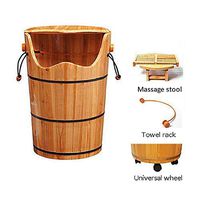 Foot Tub, Chinese Fir Foot-Soaking Barrel， Wooden Wash Basin,Household High Deep Barrel Over The Knee, with Universal Wheel, with lid (Size : B)