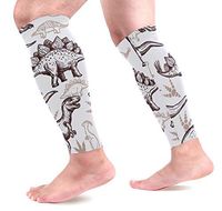 LEVEIS Dinosaurs Two Color Doodle Calf Compression Sleeves 1 Pair, Leg Performance Support for Shin Splint Calf Pain Relief Men & Women Guards Sleeves for Running Cycling