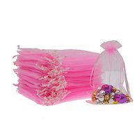 Lautechco 100Pcs Organza Bags 4x6 inches Pink Organza Gift Bags Small Mesh Bags Drawstring Gift Bags Christmas Drawstring Organza Gift Bags (4x6 inches Pink)