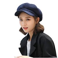 Theoylos Womens Autumn Winter Knit Hat Fashion Plush Beret Hat Ladies Warm Plus Velvet Newsboy Caps Navy