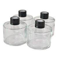 Ougual Set of 4 Cylindrical Round Glass Essential Oils Diffuser Bottles (150ML, Black Cap)