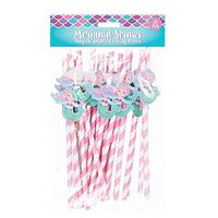 The Home Fusion Company 20 x Paper Drinking Straws Glitter Striped Mermaid Party BBQ Summer