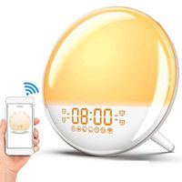 Sunrise Alarm Clock Wake Up Light, Smart WiFi Sunset Simulation Digital LED Clock Supports APP Control with FM Radio,4 Alarms,7 Alarm Sounds, Snooze Function,20 Brightness,7 Colors Bedside Night Light