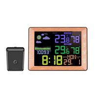 RTYUU Temperature and Humidity Meter Indoor and Outdoor Wireless Color Screen Weather Clock Voice Control Clock (Color : Wood Grain)