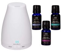 Radha Beauty Wellness Blends Set - 120ml Aromatherapy Auto Shut-off 7 LED Color Light Diffuser with Therapeutic Grade Essential Oils. 100% Natural Gift Set for Relaxation, Home, Office, Meditation