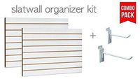 White Slatwall Panels Organizer Kit - Includes (2) - 24" x 48" White Slatwall Panels plus (15) - 4" White Slatwall Hooks and (15) - 6" White Slatwall Hooks