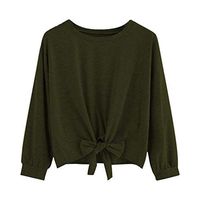 HNTDG Fashion Women Casual Solid Color Long Sleeve Bow Knot Front Tops O-Neck Sweatshirt Blouse Army Green