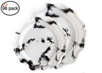 Tiger Chef 96 Pack Round Scalloped Rim Disposable Plastic Plate Set for 48 Guests Includes 48 10-Inch Dinner Plates, 48 8-Inch Salad Plates - BPA-Free