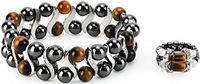 Elegant Womens Hematite Magnetic Therapy & Healing Stone Bracelet & Ring Set Pain Relief for Arthritis and Carpal Tunnel (Tiger Eye)
