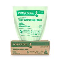 POWERTEC ASTM D6400 Certified Compostable Bags – 200 Count | 11.35 Liter - 3 Gallon Trash Bags, 0.71 Mil, US BPI and European OK Compost Home Certification - 100% Sustainable Green Products