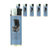 Refillable Electronic Lighter Set of 5 Pieces D-037 Listen Retro Vinyl Record Player