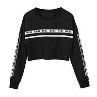 HNTDG Women Fashion White Letter Printed Long Sleeve Round Neck Loose Sweatshirt Top Blouse