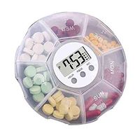 Electronic Pill Dispenser 7-Day Portable Mini Digital Round Pill Box Organizer Dispenser with 4 Alarm Reminders Per Day, Large Capacity Box for Supplements with Digital Timer,White