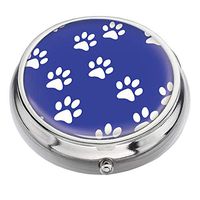 Rex Parker Pill Box -Compact 3 Compartment Medicine Case, Pill Box for Pocket or Purse(Cute Dog Footprints On Blue Theme)，Circular