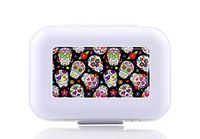 JWDCC Pill Box Case - Decorative Boxes - Sugar Skull Pattern- Pocket Medicine Tablet Holder Organizer Case Pill Box for Purse - Compact 8 Compartment