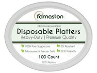 100% Compostable White Oval 12.5-inch Paper Platters, 100-Plates, Heavy-Duty Premium Quality Disposable Dinner Plate