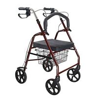 RenShiMinShop Walker Walking aids Shopping cart Wine red Carbon Steel Walker Height Adjustable Collapsible Four-Wheeled Medical Walker Disabled Elderly seat Walker (Color : Red, Size : 83cm59cm22cm)