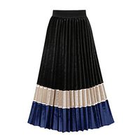 Casual Skirt,Meet&sunshine Womens Contrast Color Pleated Skirt Elasticated High Waist Maxi Skirt (Blue)