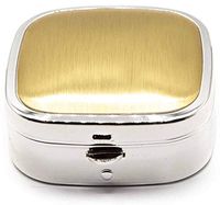 Gold/Silver Brushed Print Square Pocket Purse Portable Travel Pill Box & Medicine Organizer (2 Compartments)