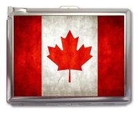 Metal Cigarette Case with Built in Lighter Canada Flag 01 100's Size Cigarettes Silver Metal Wallet 4.75" X 2.75" RFID Protection