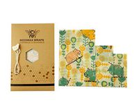 Beeswax Food Wrap Set of 3 Pack Reusable Eco-Friendly Sandwich & Food Wrap Alternative to Plastic Wraps Sustainable Organic Wrap -1 Small 1 Medium 1 Large in Hippo and floral Print with String (Hippo)