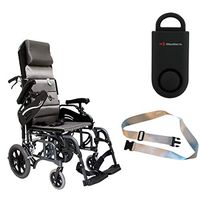Karman VIP-515 Aluminum Lightweight Transport Wheelchair VIP515TP-16, 16"W X 16"D Seat, Flip Back Adjustable Armrests & Free 130 dB Black Personal Safety Alarm/Siren! + Silver Seatbelt!
