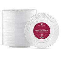 50 CRYSTAL CLEAR PLASTIC PLATES | 9 Inch Disposable Plates | Fancy Dinner Plates | Elegant Luncheon plates | Hard Round Party Plates | Heavy Duty Wedding Plates | Premium Catering Plates [Diamond]