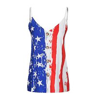 Women Sexy Loose Sleeveless V Neck Button American Flag Print Tank Top Casual Shirt Blouse White