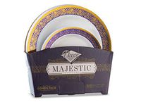 32 Piece Blue and Gold Plastic Plates Set, Elegant Plastic Dinnerware Set for 16 Guests Includes 16 Fancy Disposable Dinner Plates 16 Dessert Plates - Posh Setting