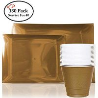 Tiger Chef 130-Pack Gold Heavy Duty Rectangular Disposable Party Supplies Set. Service for 40 Guests includes 40 9-inch Dinner Plates, 40 7.5-inch Dinner Plates 50 9-Ounce Cups