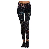 Meikosks Ladies High Waist Skinny Bottoms Color Print Point Yoga Tights Sports Running Athletic Pant Black