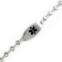 My Identity Doctor Custom Engraved Womens Medical Bracelet, Steel 6mm Heart Chain, Medium - Black - Wrist Size 8.5 Inch