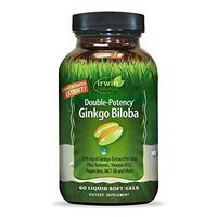 Irwin Natural Double-Potency Gingko Biloba 240mg Extra Strength Brain Health Supplement - Enhance Memory, Mental Focus, Alertness, Concentration & Herbal Energy Booster - 60 Liquid Softgels