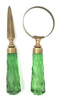 Madison Bay Company Magnifying Glass and Letter Opener Set, Cut Green Glass Handles