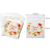 Thank You Pink Flower Plastic Pack Candy Cookie Bags Self Adhesive Bags 200 Pcs(3.93x3.93+1.18 Inch)