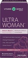 Vitamin World Ultra Woman Daily Multivitamins 90 Caplets, High-Potency, Full-Spectrum, Energy Production, Hair, Skin and Nails, Timed-Release, Coated